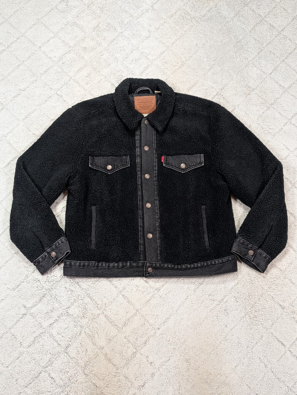 Levis Jacket Womens L Black Ex Boyfriend Pieced Sherpa Fleece Trucker